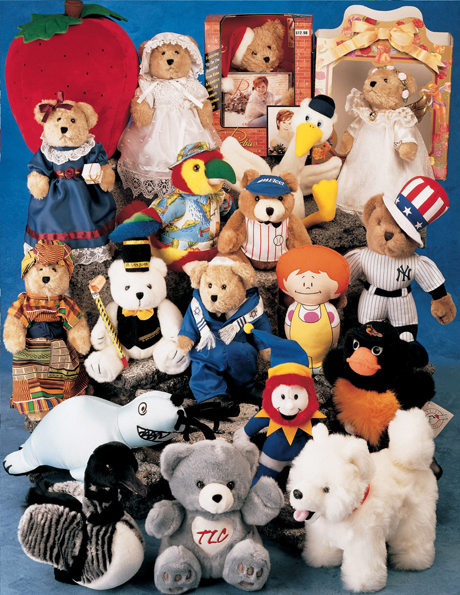 Custom designs stuffed bears and school mascots. The lead time is 75 - 90 days.