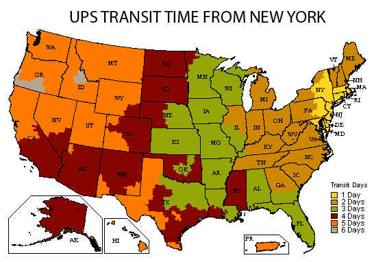 UPS transit times when shipping from New York.